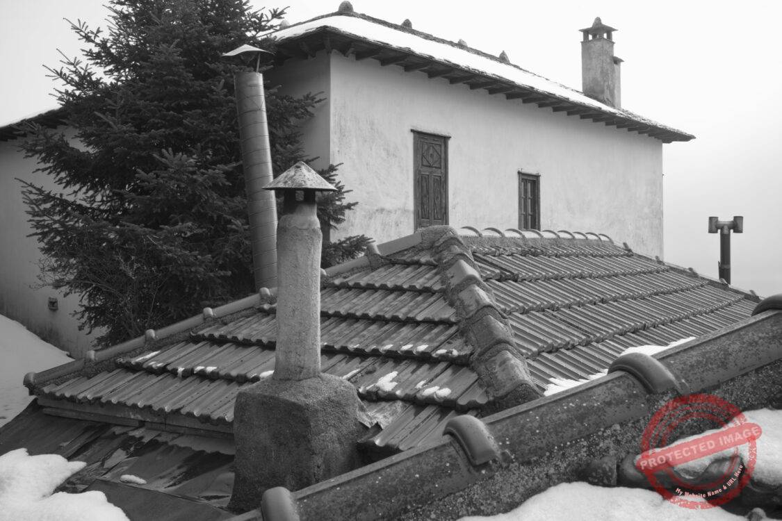 Chimneys stick out of roofs